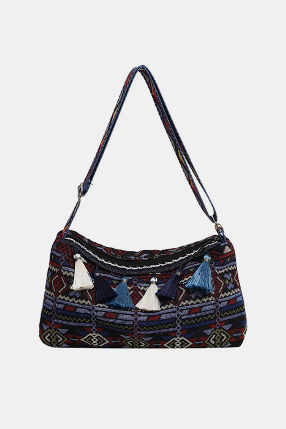 Tassel Adjustable Strap Shoulder Bag For Women Navy One Size