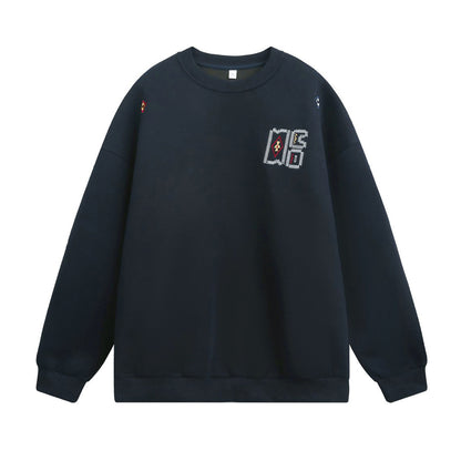 Embroidered loose silhouette round neck sweatshirt for men | MuddyStock Orioginals Navy Blue MuddyStock
