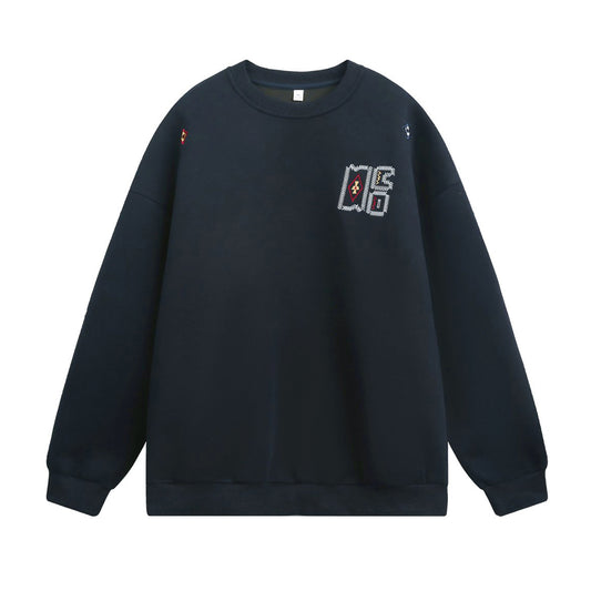 Embroidered loose silhouette round neck sweatshirt for men | MuddyStock Orioginals Navy Blue MuddyStock