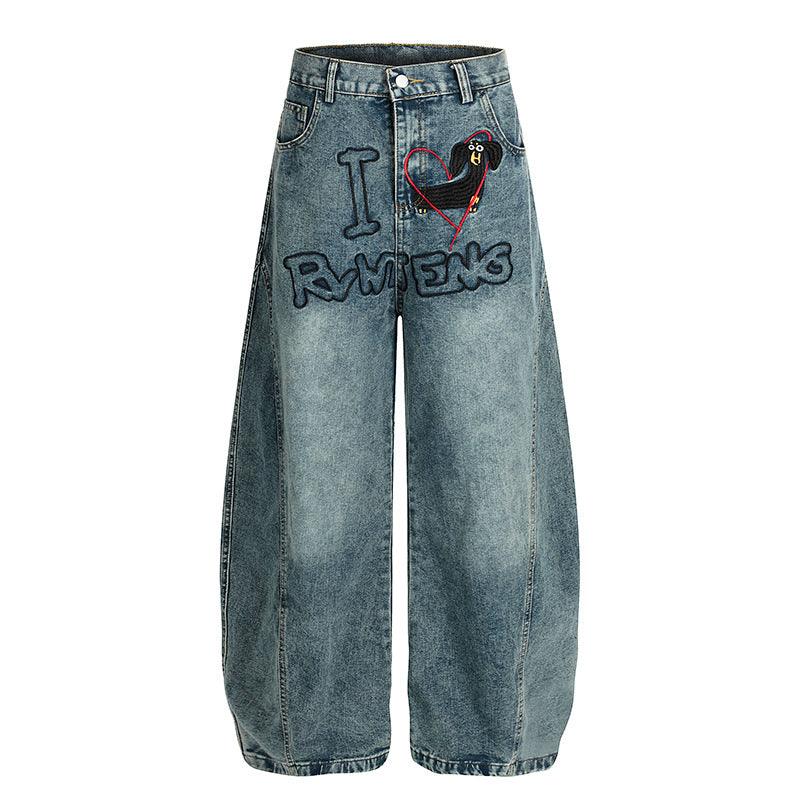 Wide leg curved knife jeans for women Blue
