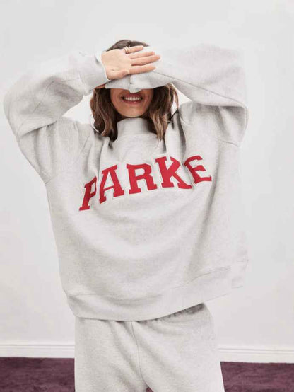 Round Neck Letter Print Sweatshirt For Women | MuddyStock Originals Light Gray - Red Text MuddyStock
