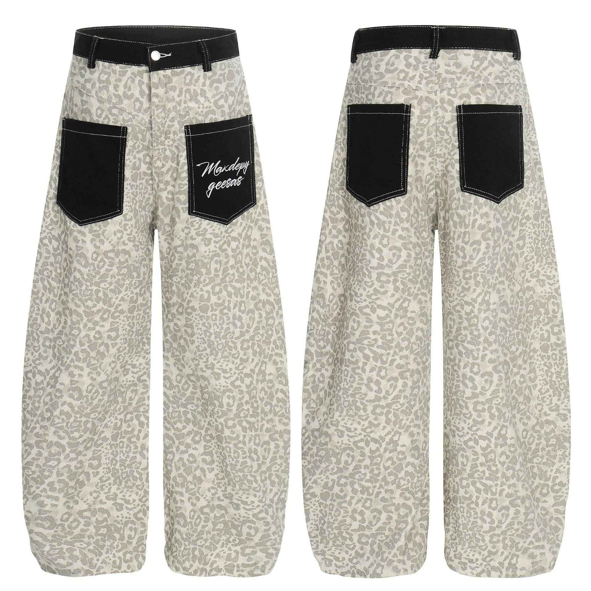 Color blocked leopard print washed curved knife jeans for women | MuddyStock Originals