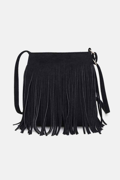 Suede Fringe Shoulder Bag Black One Size