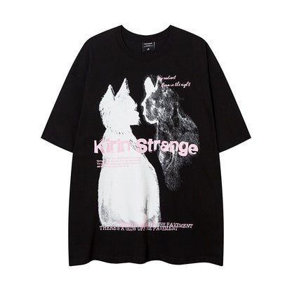 Face to face cat loose T-shirt for women | MuddyStock Originals Black MuddyStock