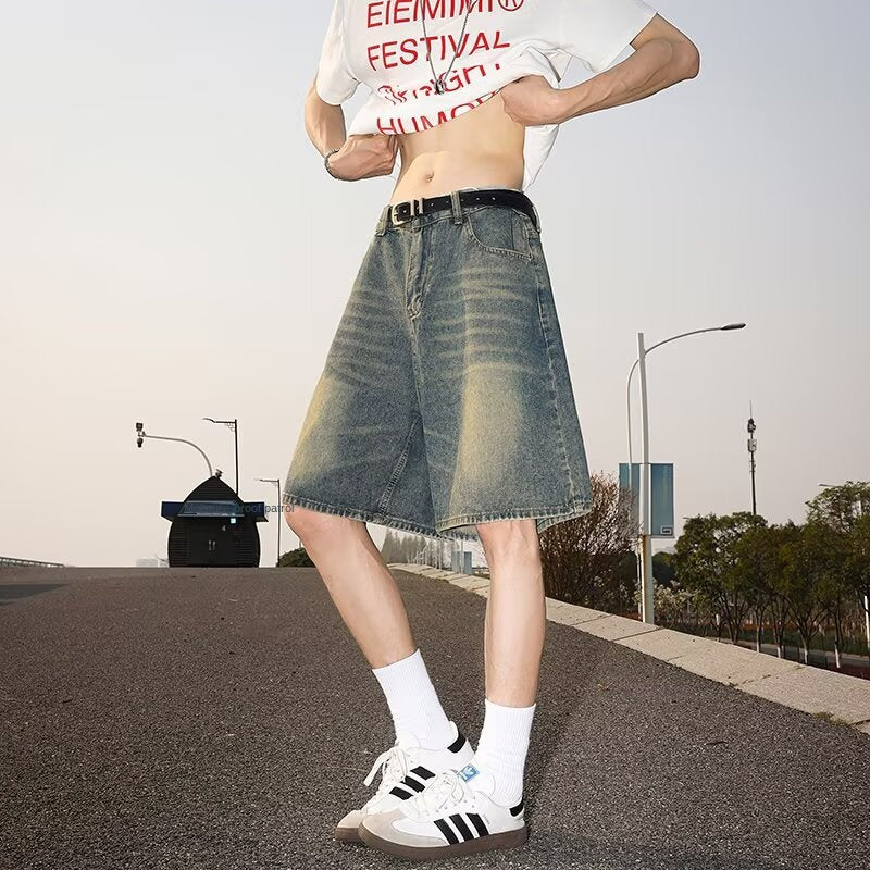 Washed and worn semi elastic waist denim shorts For Men And Women | MuddyStock Originals MuddyStock