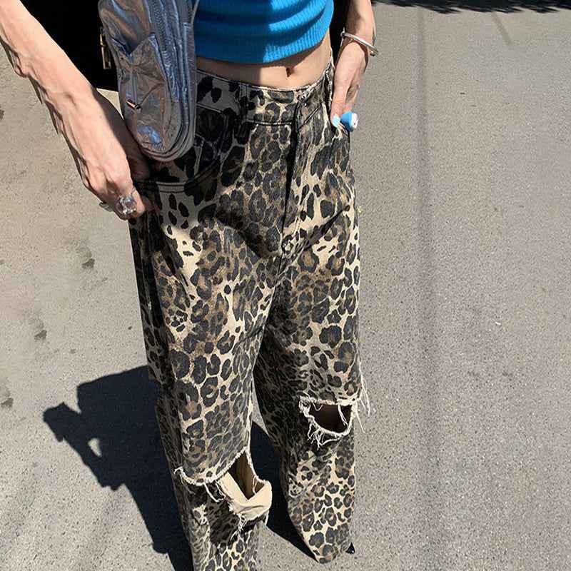 Ripped leopard printed jeans for women | MuddyStock Originals