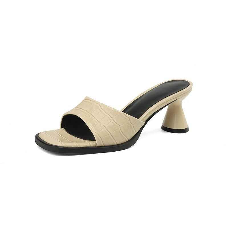Heel square toe bamboo joint pattern slippers Off white