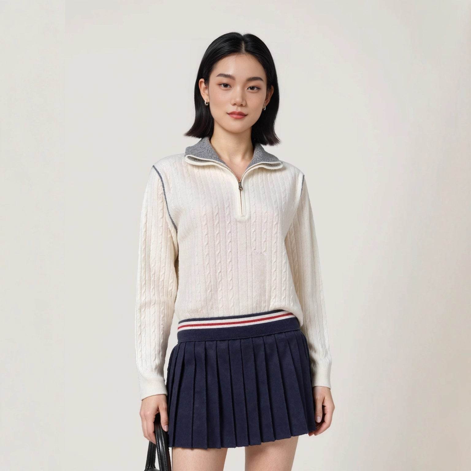 Half-Zip Turn-Down Collar Wool Sweater For Women | MuddyStock Originals MuddyStock