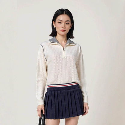 Half-Zip Turn-Down Collar Wool Sweater For Women | MuddyStock Originals MuddyStock