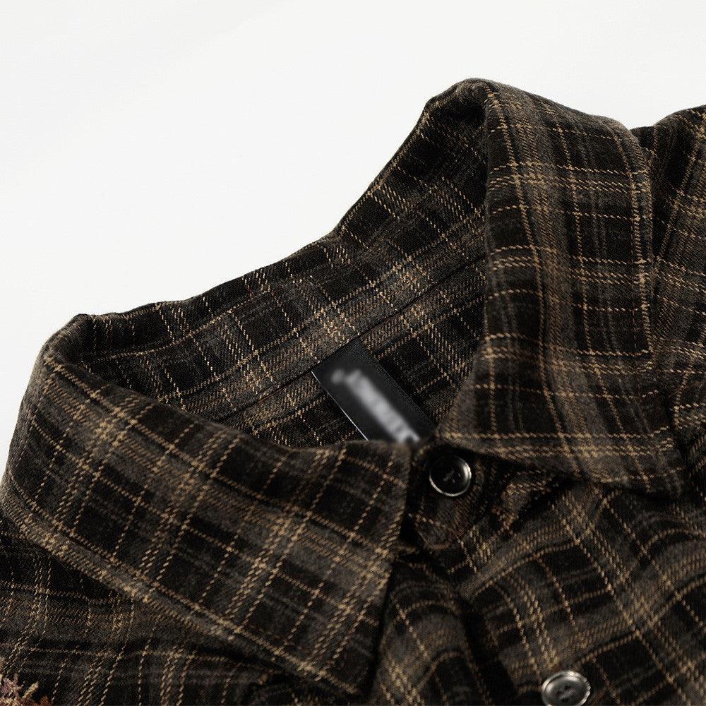 Color blocking checkered patchwork fringed shirt for men | MuddyStock Originals