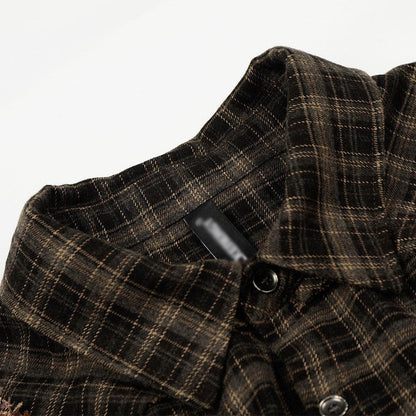 Color blocking checkered patchwork fringed shirt for men | MuddyStock Originals