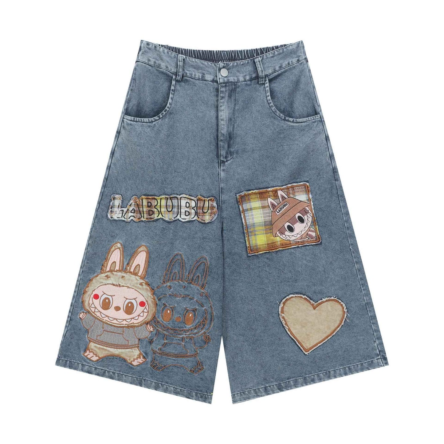 Cartoon embroidered shorts for women | MuddyStock Originals Dark Blue