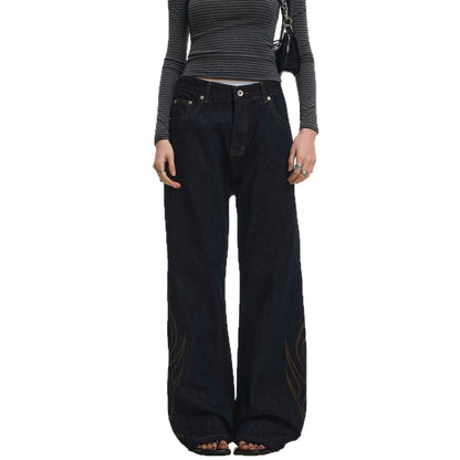Vintage Tribal Embroidery Slim Fit Flared Denim High Waist Zipper Jeans