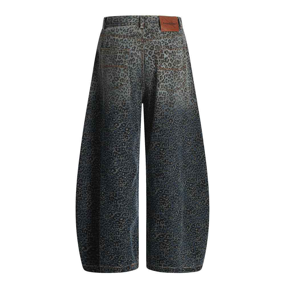 Retro Leopard Print Knife-Edge Jeans For Men | MuddyStock Originals