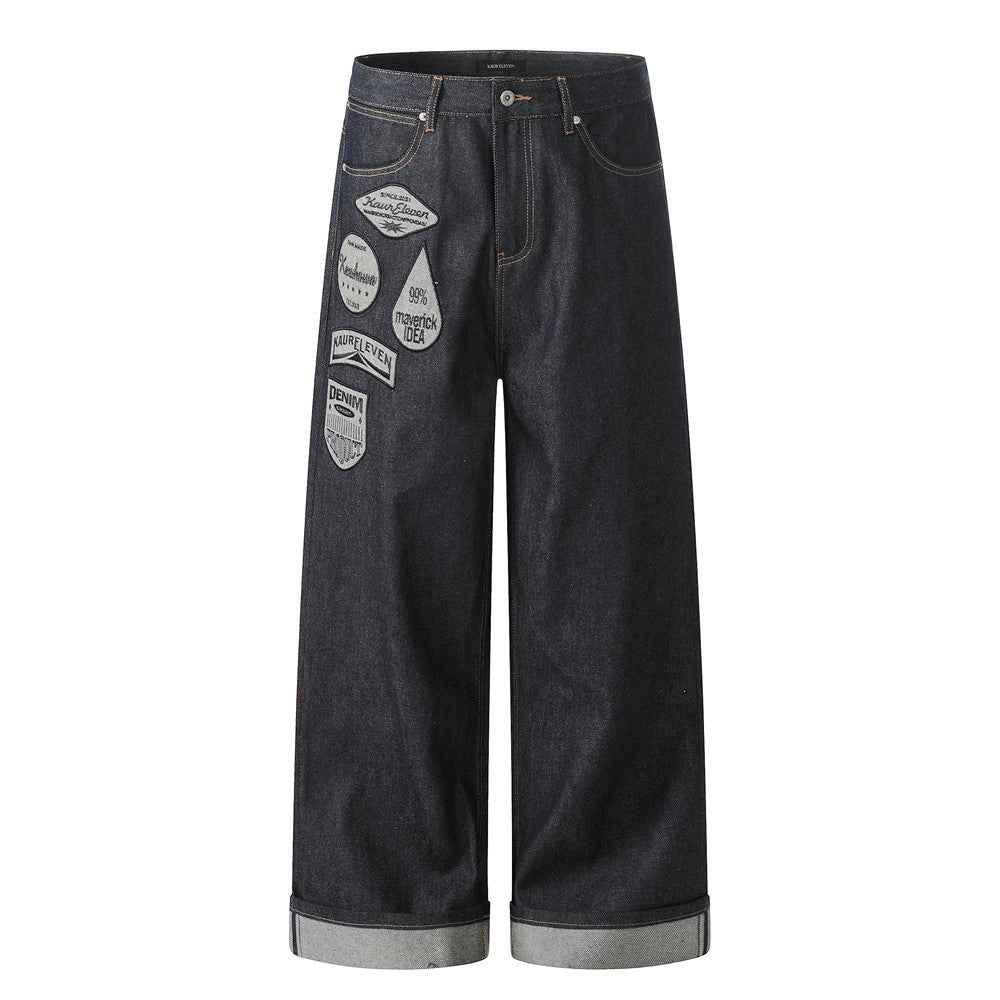 Patchwork wide leg denim pants for men | MuddyStock Originals