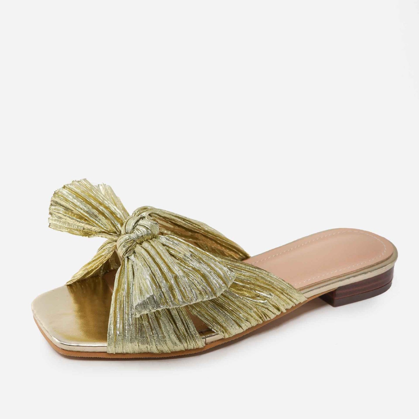 Women's Summer Flat Bottom Bow Mesh Outer Wear Fingerless Slippers glod