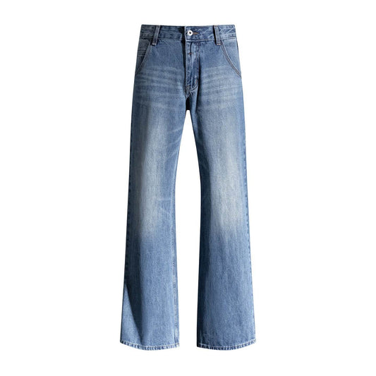 Women's Washed Low Waist Wide Leg Jeans Loose Slim Floor-Length Pants Blue # Extended Length eprolo