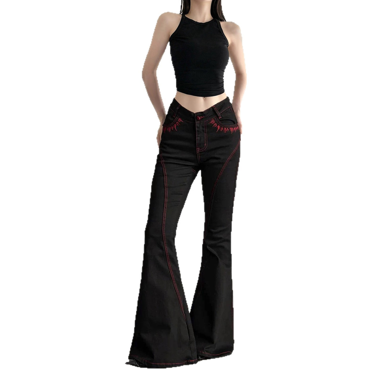Embroidered bright thread slightly spicy jeans for women