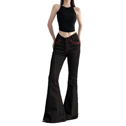 Embroidered bright thread slightly spicy jeans for women