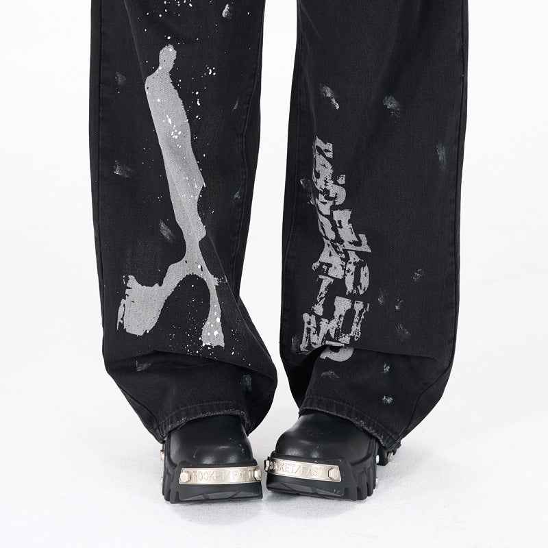 Vintage washed printed design jeans for women | MuddyStock Originals