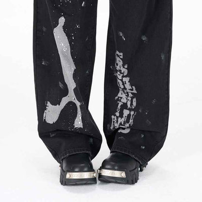 Vintage washed printed design jeans for women | MuddyStock Originals