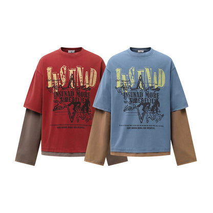 Color blocked fake two piece long sleeved T-shirt for men | MuddyStock Originals MuddyStock