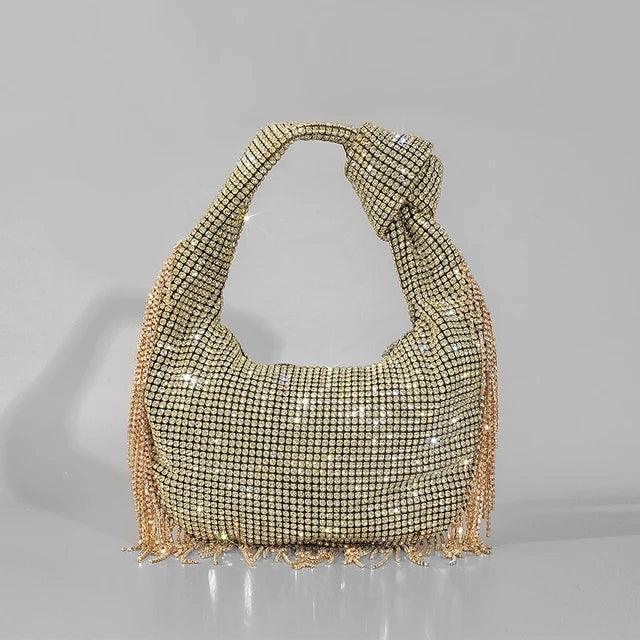 Tassel Rhinestone Women Handbag Gold