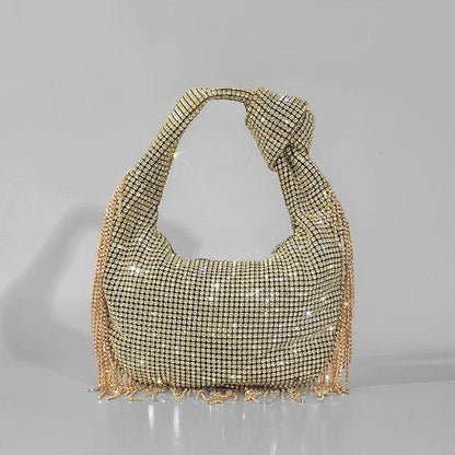 Tassel Rhinestone Women Handbag Gold