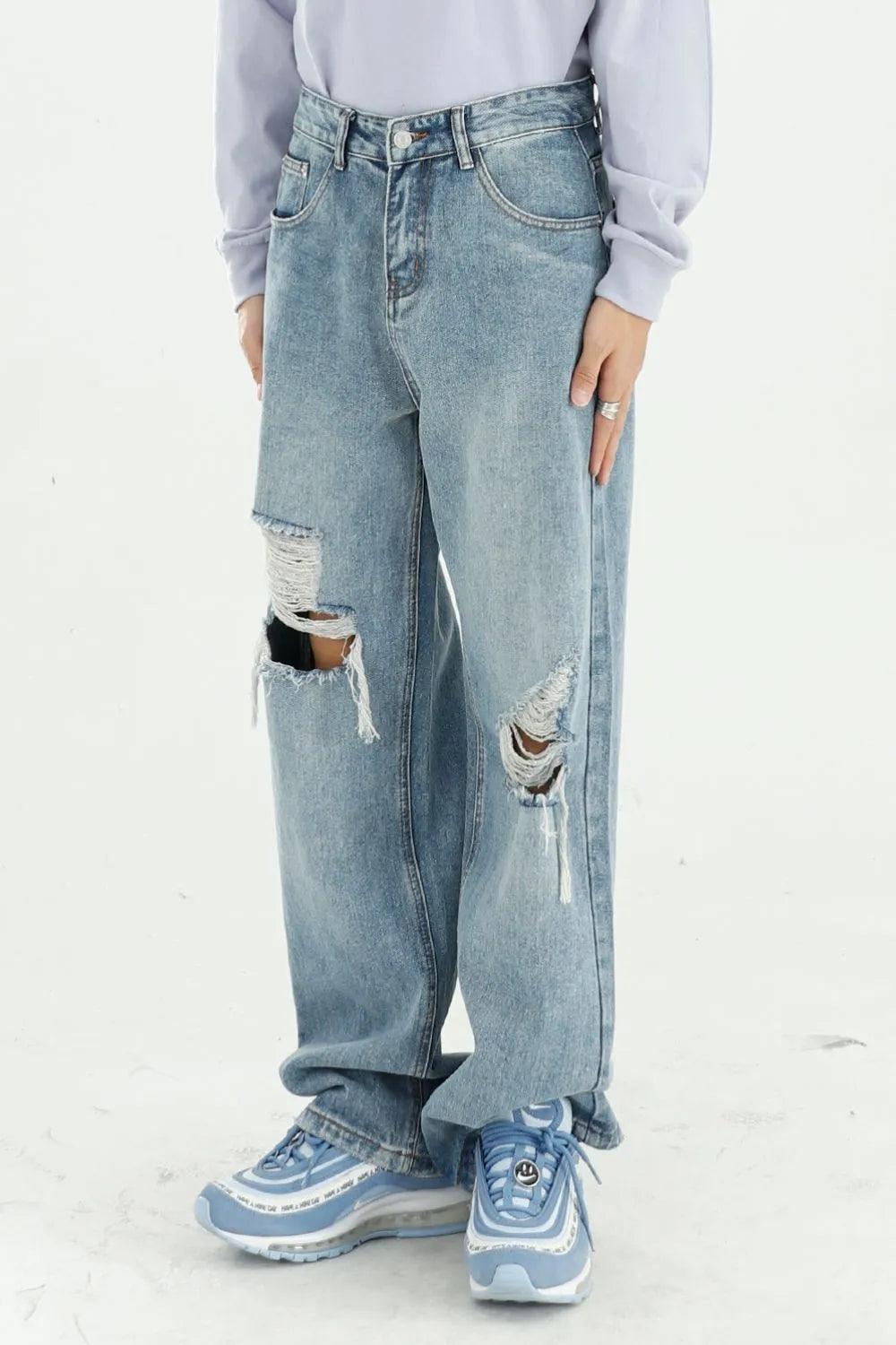 Distressed Wide Leg Jeans with Pockets For Men | MuddyStock Originals