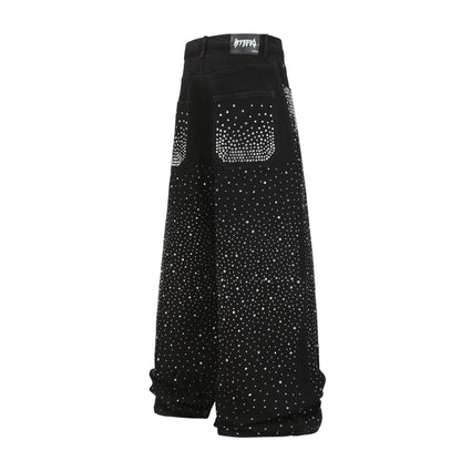 Laser full diamond wide leg loose casual jeans for women | MuddyStock Originals