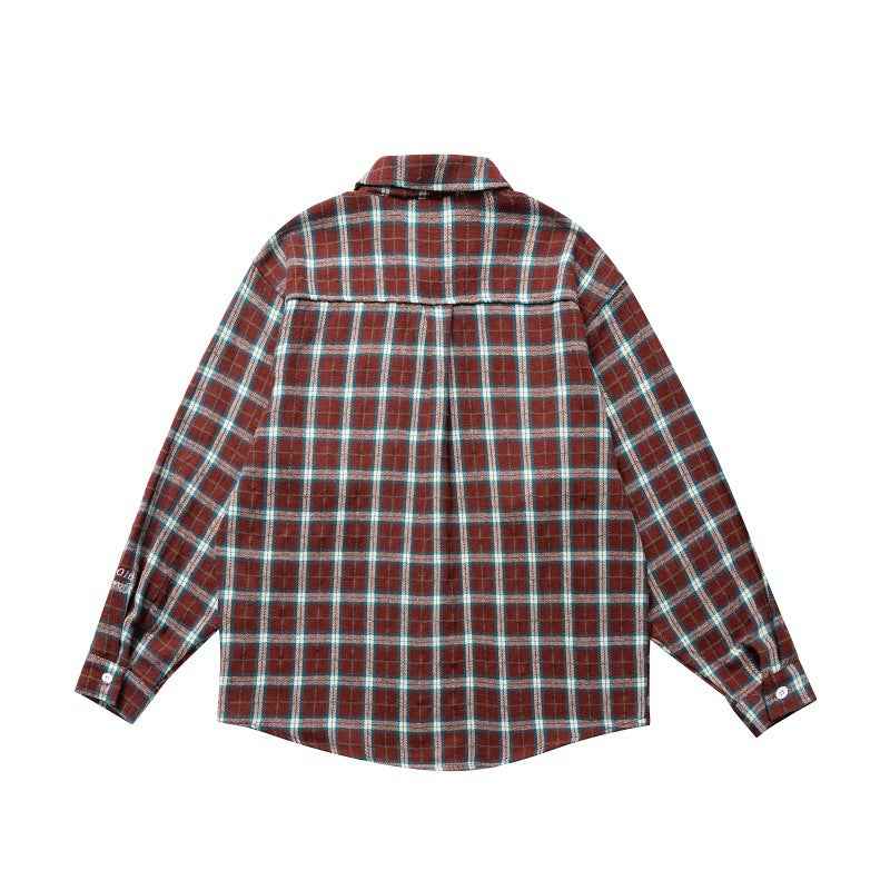 Collar contrasting plaid long sleeved loose shirt for men | MuddyStock Originals