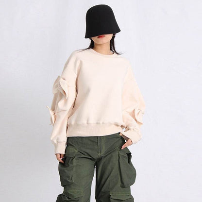 Patchwork Bow Sweatshirts For Women | MuddyStock Originals apricot MuddyStock