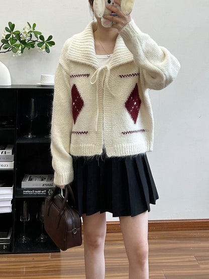 Vintage Grid Lapel Cardigan for Women | MuddyStock Originals Off-white One Size MuddyStock