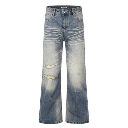 Whitewashed ripped denim micro pull pants Washed Blue