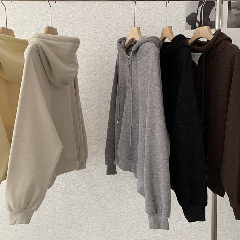 Omalai Half-Zip Hooded Pullover Sweatshirt Women Loose Thick Fleece Long Sleeve Solid Color Top Real Shot eprolo