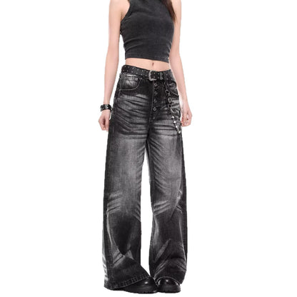 Washed Knife-Edge Jeans for Men and Women