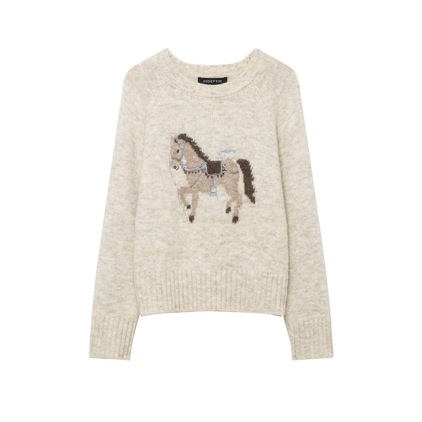 Jacquard Knit Sweater for Women | MuddyStock Originals Khaki eprolo