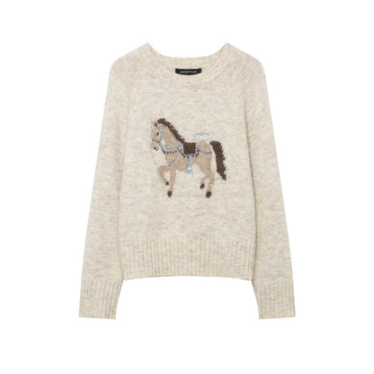 Jacquard Knit Sweater for Women | MuddyStock Originals Khaki eprolo