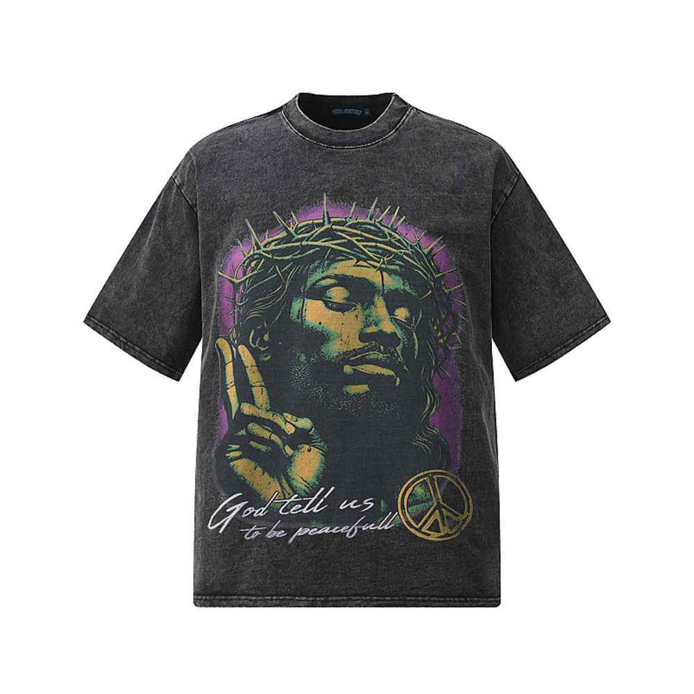Mock character avatar printed short sleeved shirt