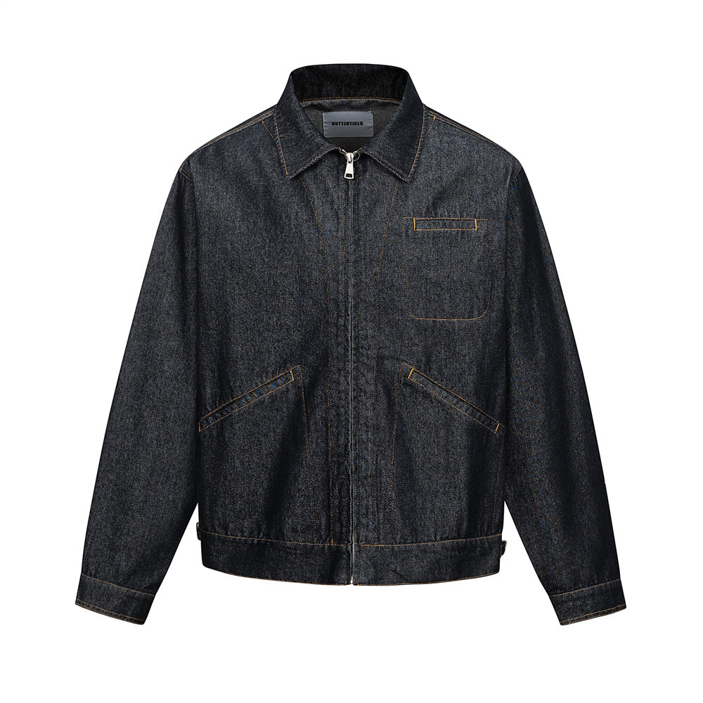 Men's Vintage Denim Jacket Streetwear Contrast Stitching Oversized Collar Jacket
