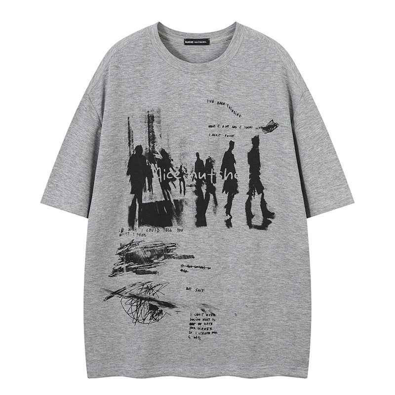 Retro Print Loose T-Shirt For Men And Women | MuddyStock Originals Gray MuddyStock