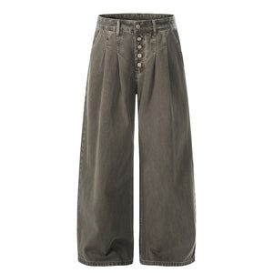 Loose wide leg washed distressed jeans for men | MuddyStock Originals Brown