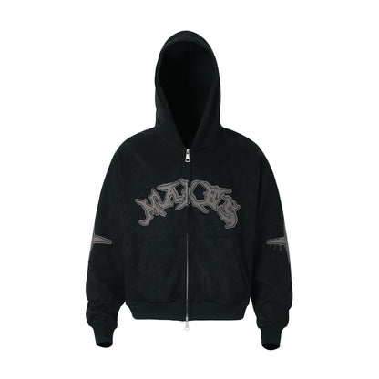 Suede cross patch hoodie for men and women | MuddyStock Originals Black MuddyStock