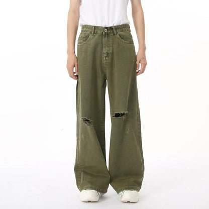 Distressed Wide Leg Jeans with Pockets For Men | MuddyStock Originals Army Green L