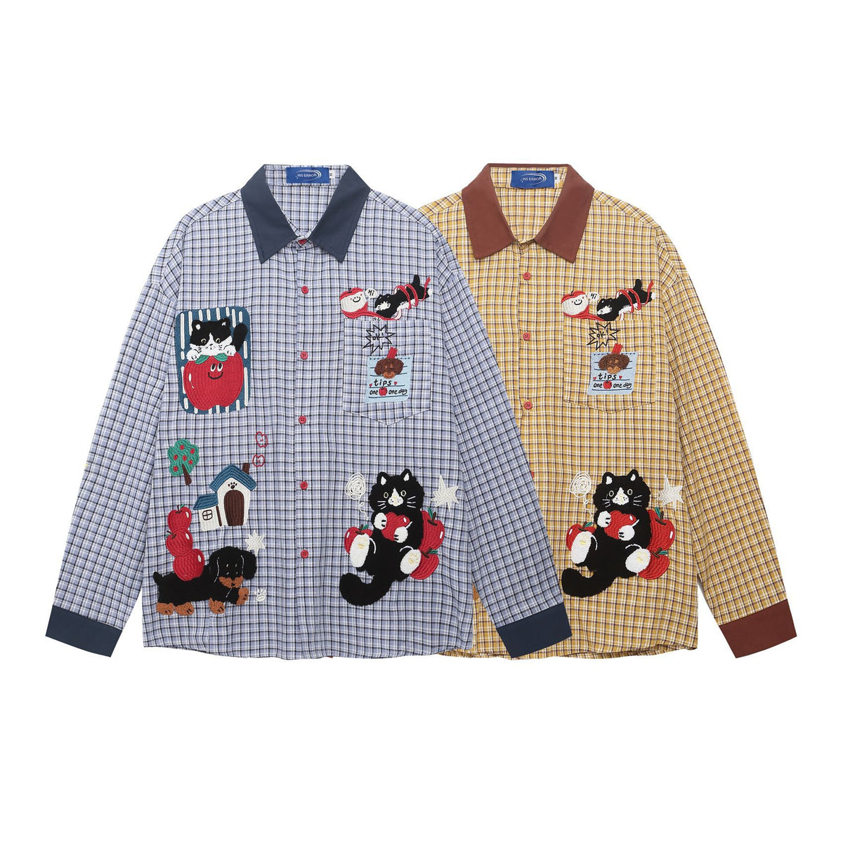 Long Sleeve Shirt Men Autumn Loose Casual Color-block Couple Plaid Shirt