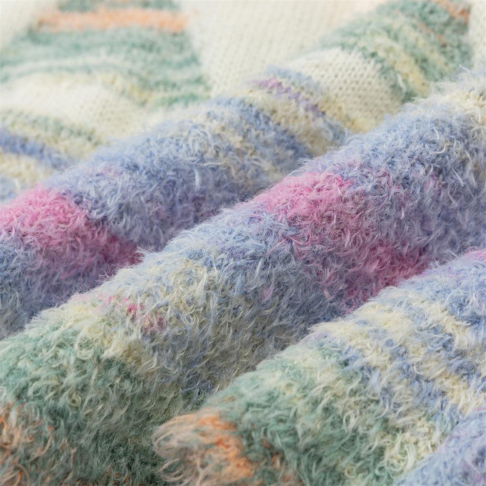 Colorful jacquard pattern V-neck cardigan sweater for women | MuddyStock Originals