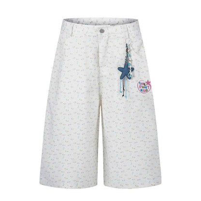 Cartoon Kitty floral print full cropped pants for women | MuddyStock Originals White