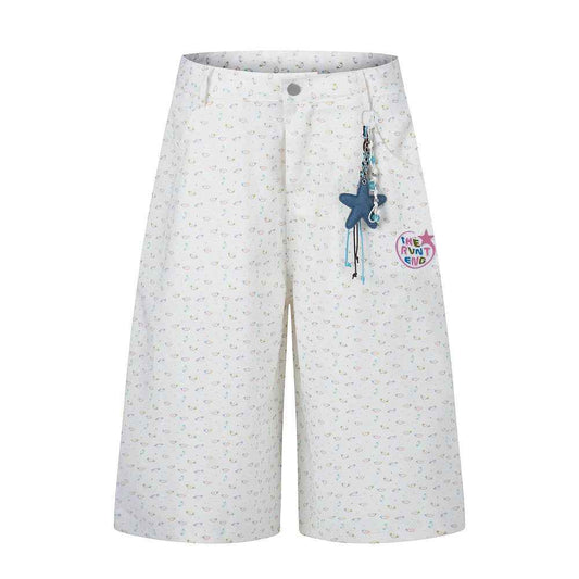 Cartoon Kitty floral print full cropped pants for women | MuddyStock Originals White
