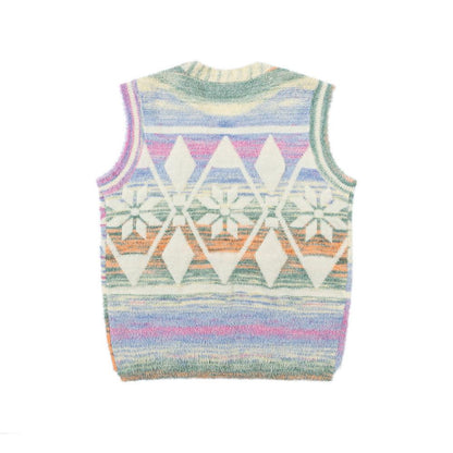Colorful jacquard pattern V-neck cardigan sweater for women | MuddyStock Originals