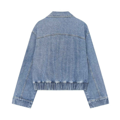 Loose shoulder strap double breasted denim jacket for women | MuddyStock Originals
